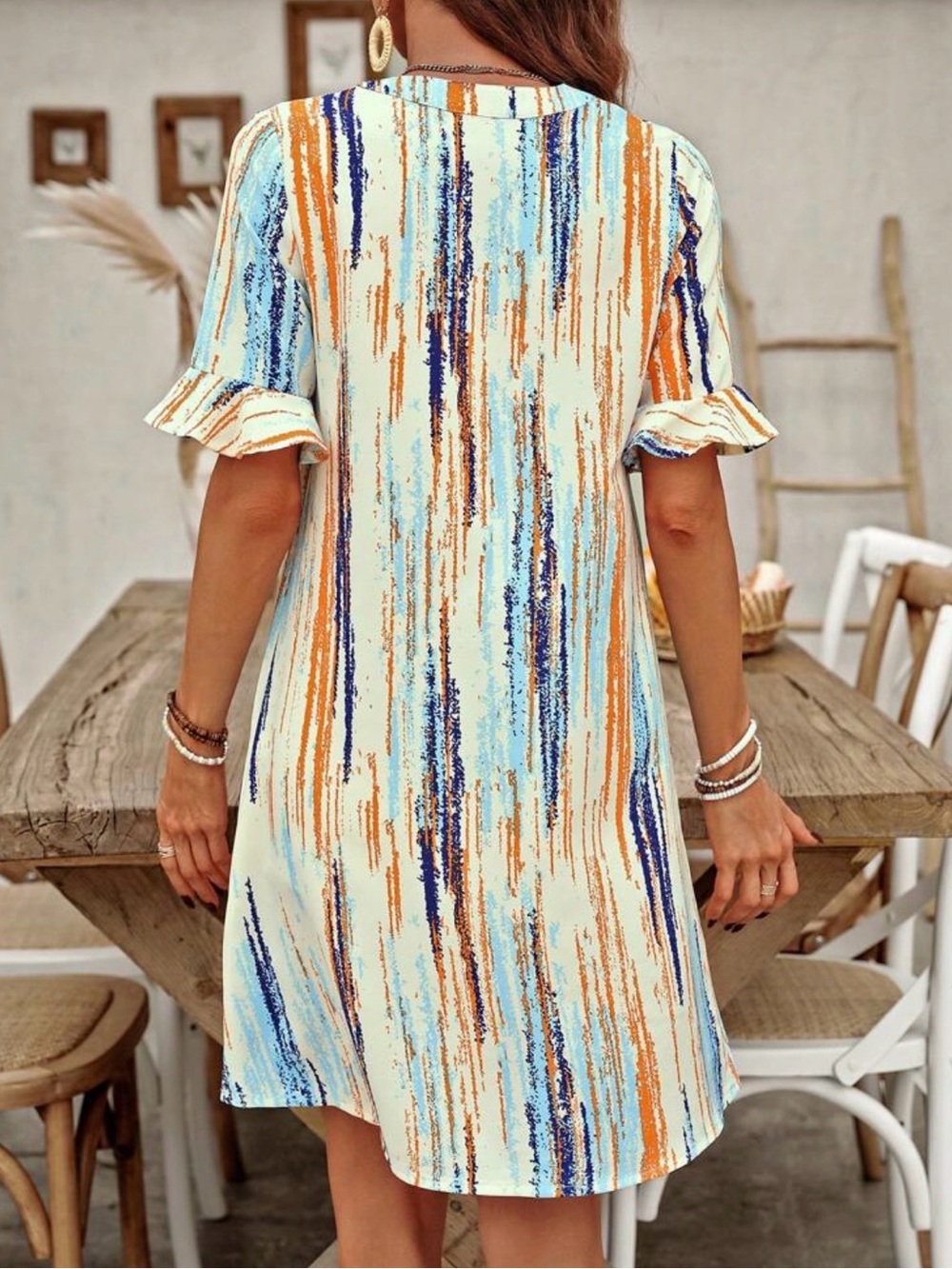 Blue Orange Abstract Stripe Midi Dress - Picture 2 of 3